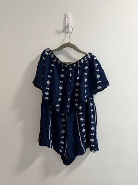 Navy Blue strapless Embroidered Romper